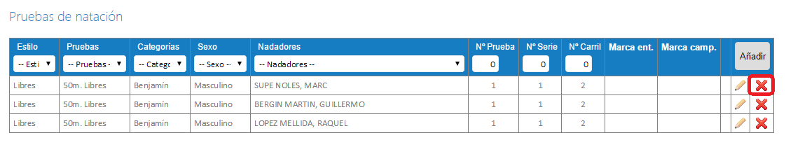 pantalla de de datos de campeonato en My Nedalia