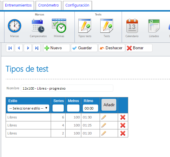 Ejemplo de definición de un test progresivo